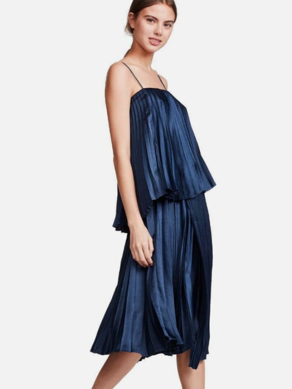 Vince Navy Blue Pleated Accordion Tank Top XXS